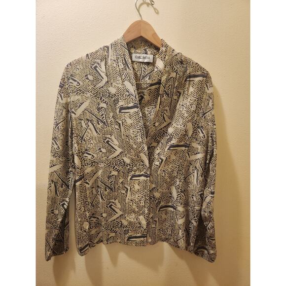Vintage 1980s Galinda 100%‎ silk abstract design blouse Size M Womens - Picture 1 of 7